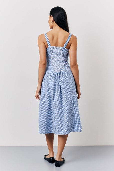 Blue Gingham Milkmaid Maxi Dress - Image 4