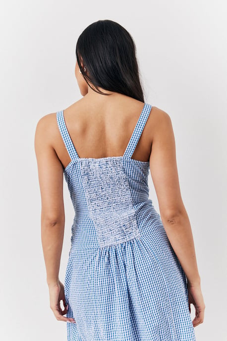 Blue Gingham Milkmaid Maxi Dress - Image 5