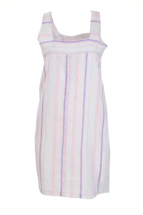 White Pink Stripe Sleeveless Linen Dress - Image 3
