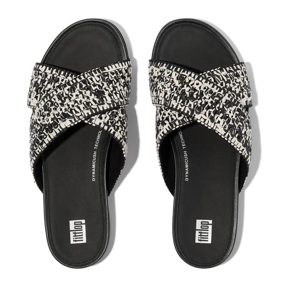 Fitflop Gracie Woven Womens Slides Black/ivory Mix - Image 2