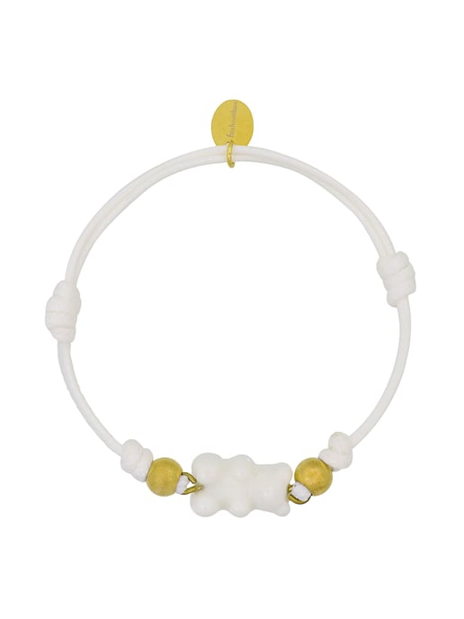 Fashionbox Bracelet White textile bracelet with white teddy pendant - Image 1