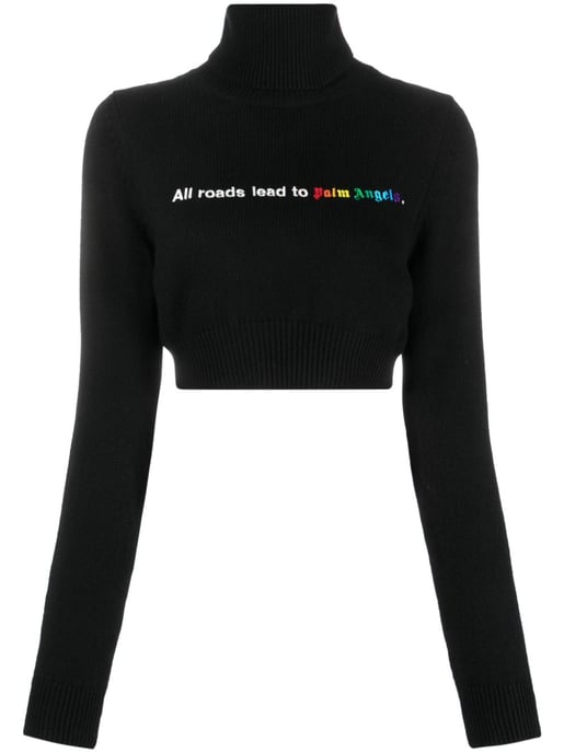 Palm Angels All Roads Cropped Turtleneck Jumper Black - Image 1