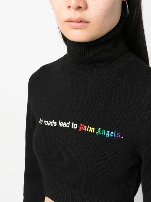 Palm Angels All Roads Cropped Turtleneck Jumper Black - Image 2