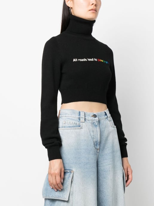 Palm Angels All Roads Cropped Turtleneck Jumper Black - Image 3