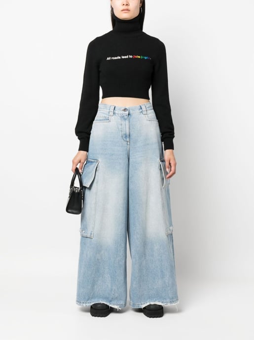 Palm Angels All Roads Cropped Turtleneck Jumper Black - Image 4