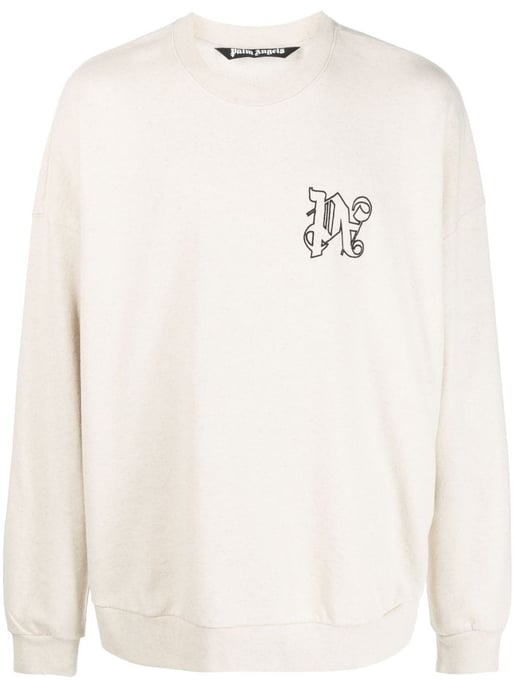 Palm Angels Linen Crewneck Beige Black - Image 1