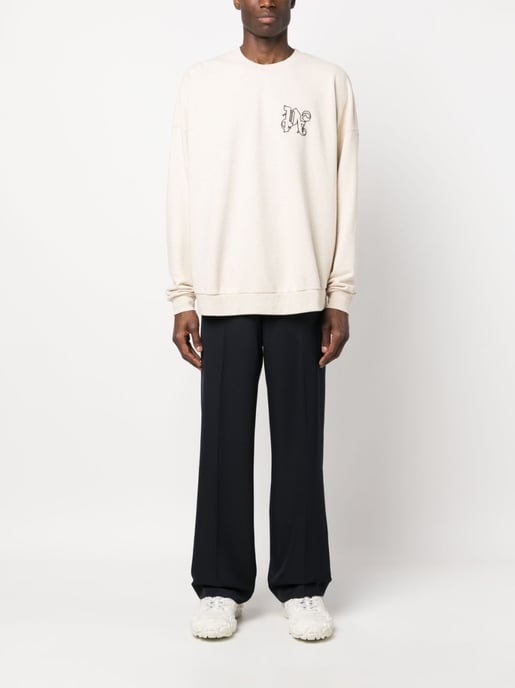 Palm Angels Linen Crewneck Beige Black - Image 4