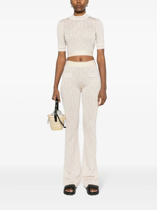 Palm Angels Monogram Jacquard Stickade Byxor Beige - Image 2