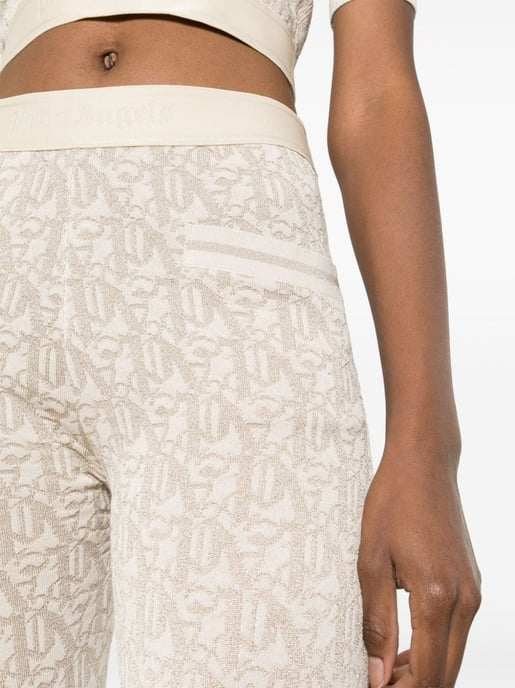 Palm Angels Monogram Jacquard Stickade Byxor Beige - Image 3