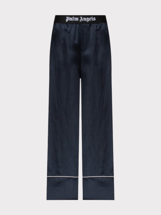 Palm Angels Satin Pajama Bottoms Navy Blue - Image 1