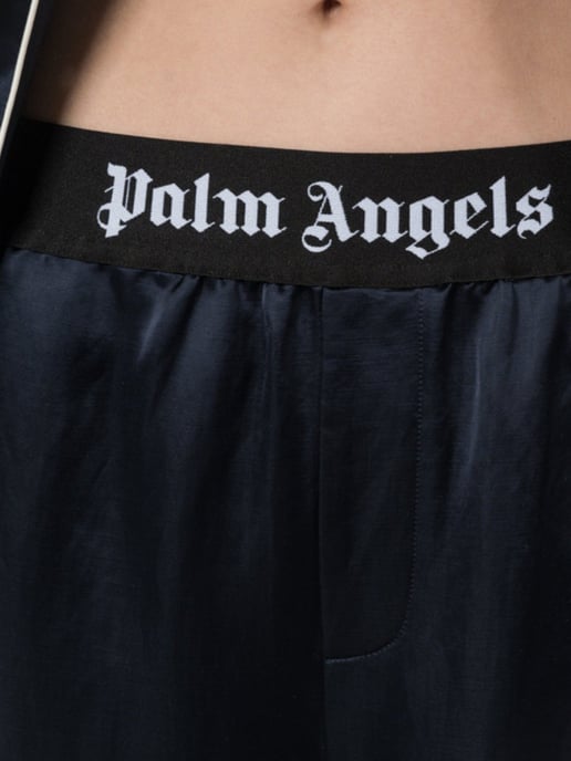 Palm Angels Satin Pajama Bottoms Navy Blue - Image 3