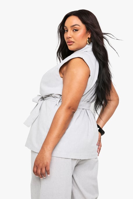 Plus Halter Wrap Front Gold Button Waistcoat - Image 2