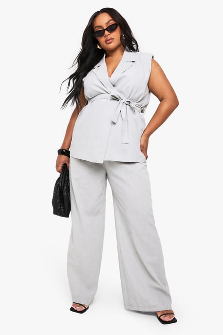 Plus Halter Wrap Front Gold Button Waistcoat - Image 3