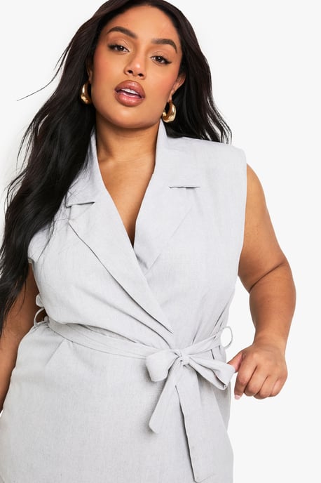 Plus Halter Wrap Front Gold Button Waistcoat - Image 4