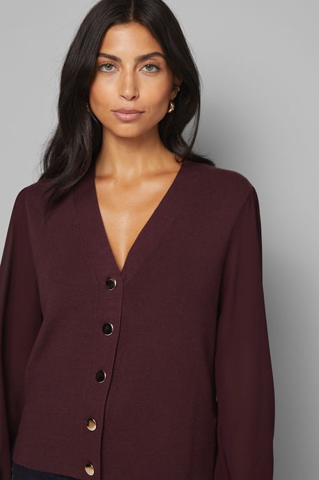 Chiffon Sleeve Button Front Cardigan - Image 4