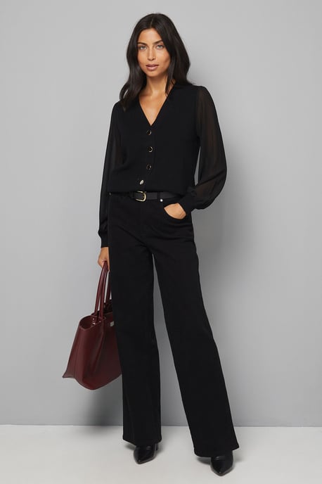 Chiffon Sleeve Button Front Cardigan - Image 2