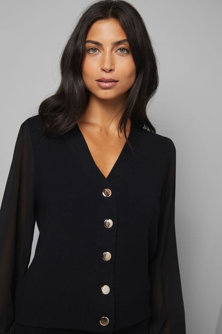 Chiffon Sleeve Button Front Cardigan - Image 4