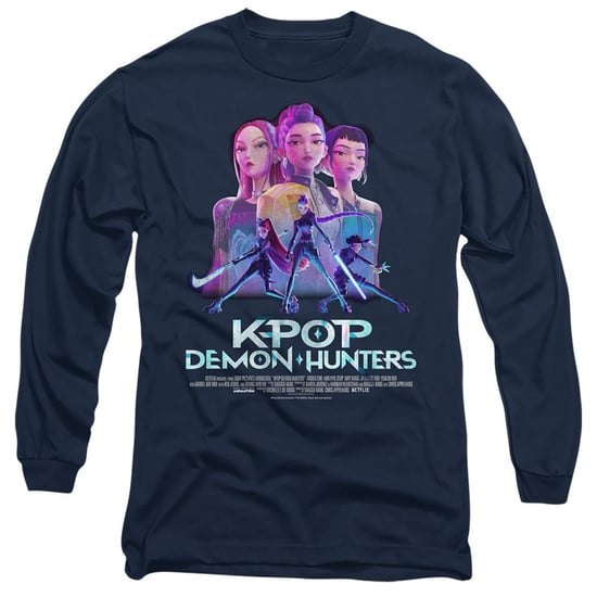 K-Pop Demon Hunters Unisex Adult Huntr/X Poster Long-Sleeved T-Shirt (Navy) - Image 1