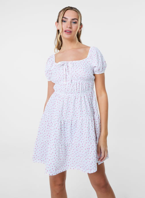 Ditsy Puff Sleeve Tiered Mini Dress - Image 1