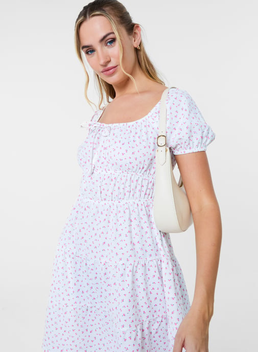 Ditsy Puff Sleeve Tiered Mini Dress - Image 3