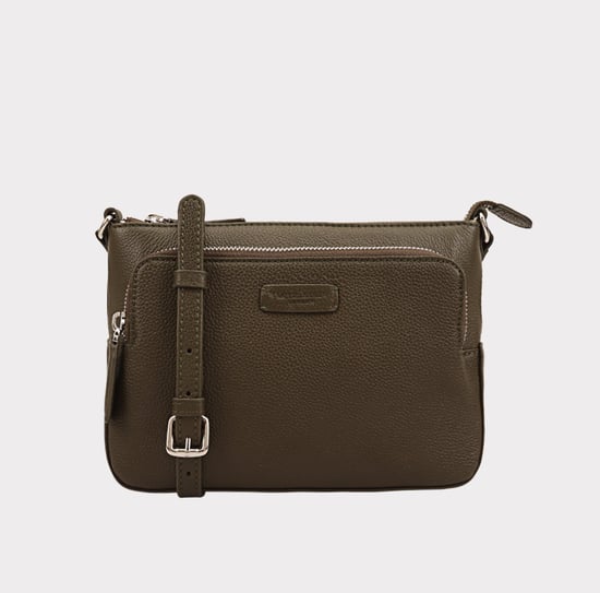 Deval Khaki Leather Cross Body Bag - Image 1