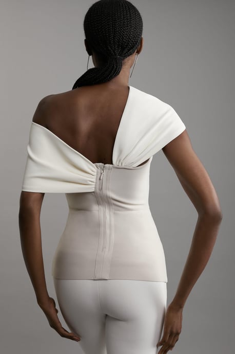 Figure Form Bandage Knit Asymmetric Strap Top - Image 5