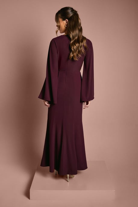 Wrap Waist Crepe Long Sleeve Bridesmaid Dress - Image 3