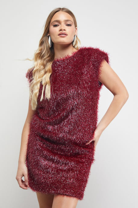 Tinsel Fluffy Drop Waist Mini Dress - Image 1