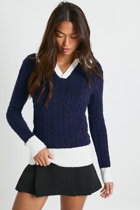 Cable Collar Detail Oversized Jumper - Image 1