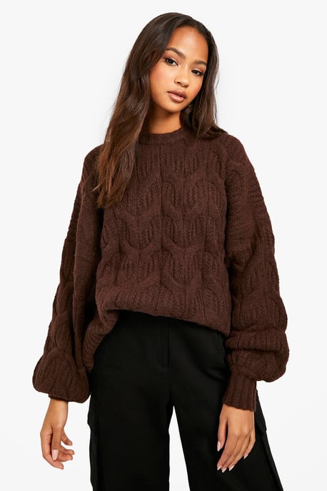 Fluffy Cable Knit Crew Neck Jumper - Image 1