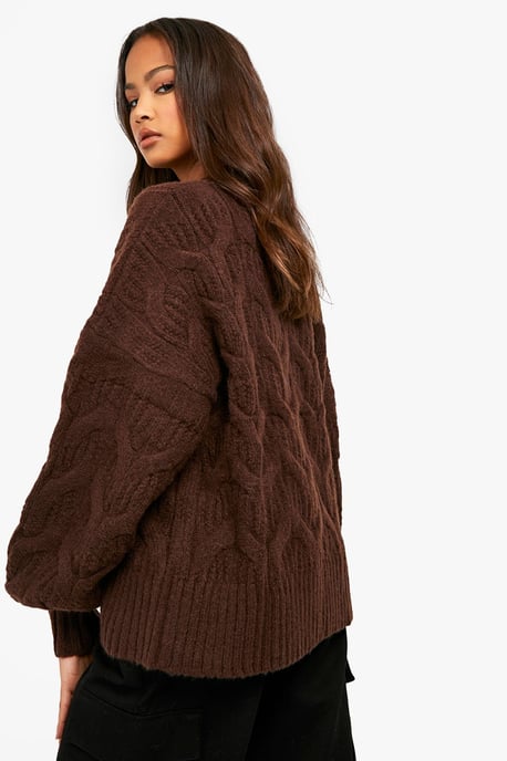 Fluffy Cable Knit Crew Neck Jumper - Image 2