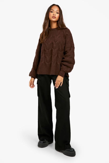 Fluffy Cable Knit Crew Neck Jumper - Image 3