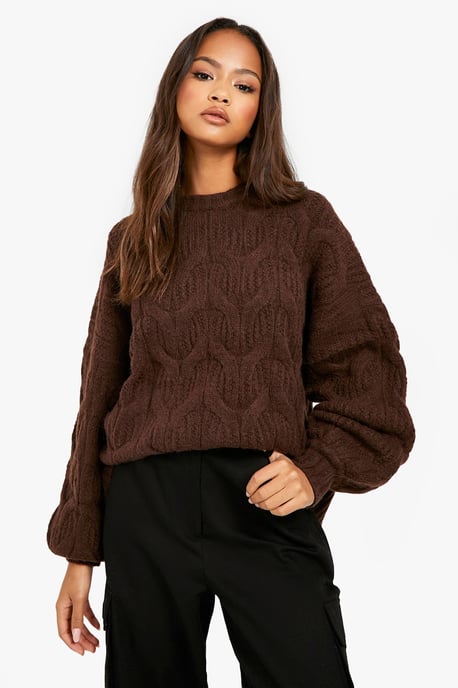 Fluffy Cable Knit Crew Neck Jumper - Image 4