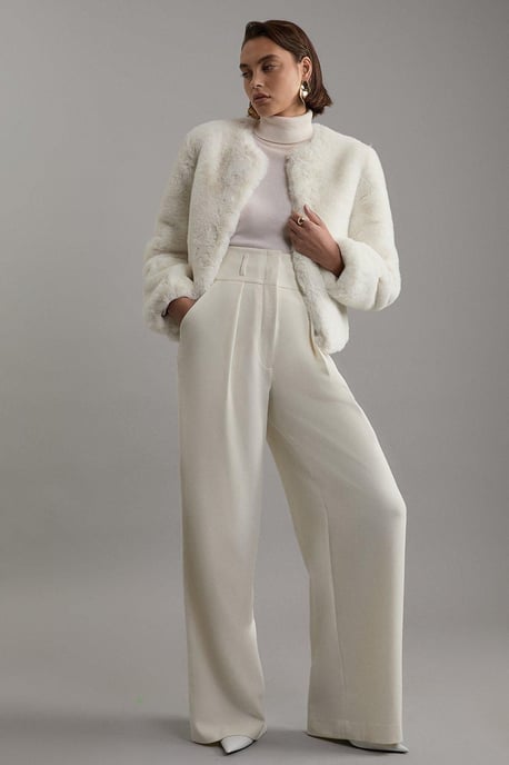 Collarless Faux Fur Jacket - Image 3