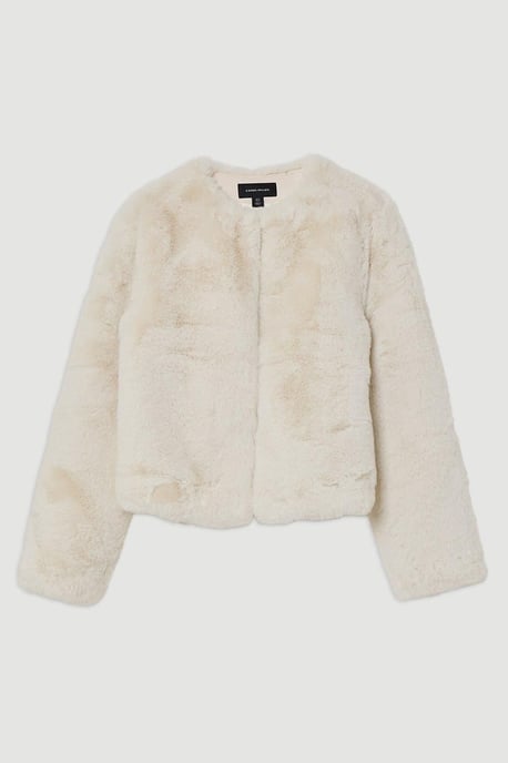 Collarless Faux Fur Jacket - Image 4