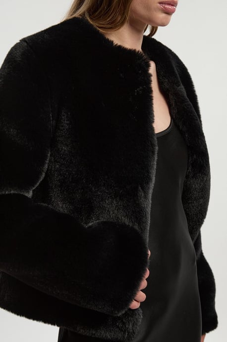 Collarless Faux Fur Jacket - Image 2