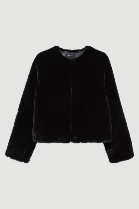 Collarless Faux Fur Jacket - Image 4