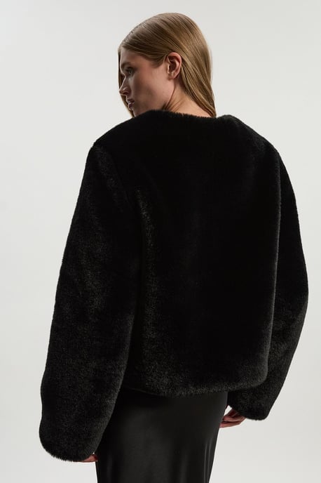 Collarless Faux Fur Jacket - Image 5
