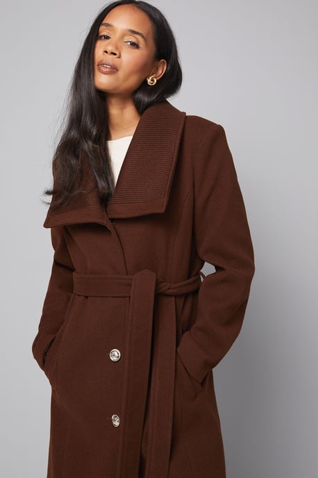 Knitted Collar Button Through Wrap Coat - Image 4