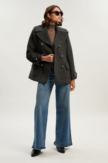 Brushed Wool Check Pocket Tailored Short Coat - Image 2