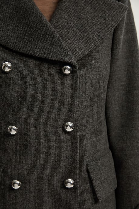 Brushed Wool Check Pocket Tailored Short Coat - Image 3