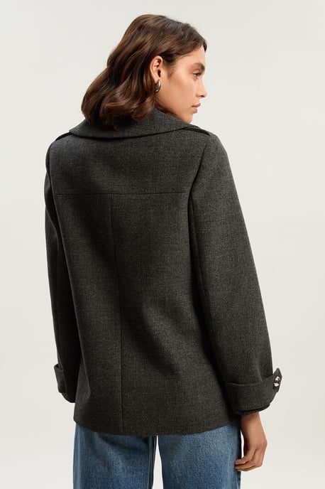 Brushed Wool Check Pocket Tailored Short Coat - Image 5