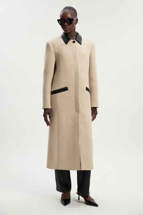 Wool Pu Mix Tailored Midi Coat - Image 1