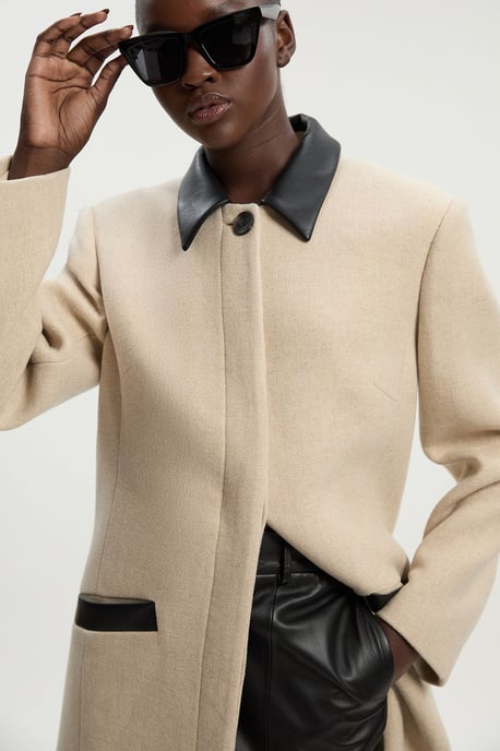 Wool Pu Mix Tailored Midi Coat - Image 2