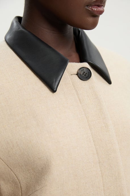 Wool Pu Mix Tailored Midi Coat - Image 3