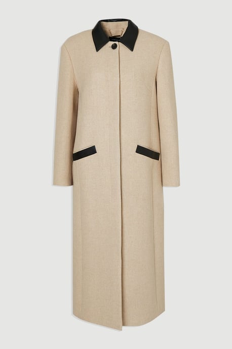 Wool Pu Mix Tailored Midi Coat - Image 4