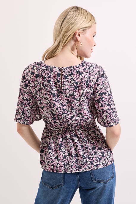 Pink Floral Twist Front Angel Sleeve Top - Image 4