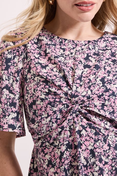 Pink Floral Twist Front Angel Sleeve Top - Image 5