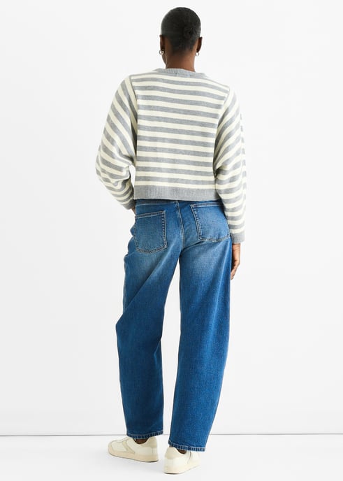 Grå återvunnen tröja med kontrastränder och lös passform - Image 4