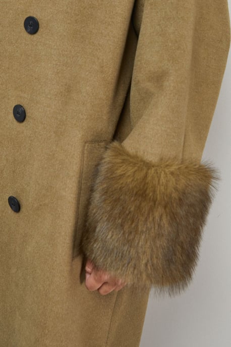 Patch Pocket Asymmetric Fur Trim Car Coat - Image 5